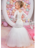 Mermaid Ivory Lace Tulle Floor Length Beaded Flower Girl Dress